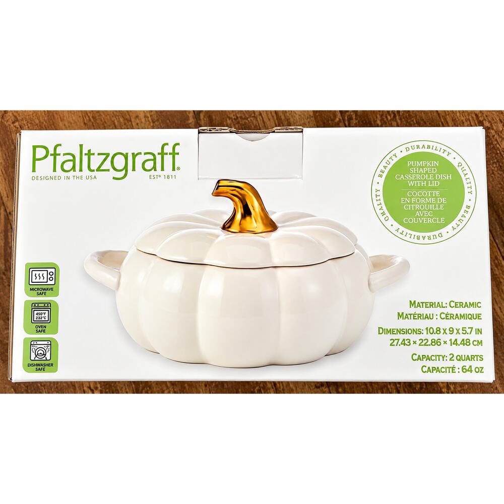 Pfaltzgraff White Pumpkin Casserole 2 Qt NIB | Fall Cottagecore Harvest Elegance - Picture 5 of 10